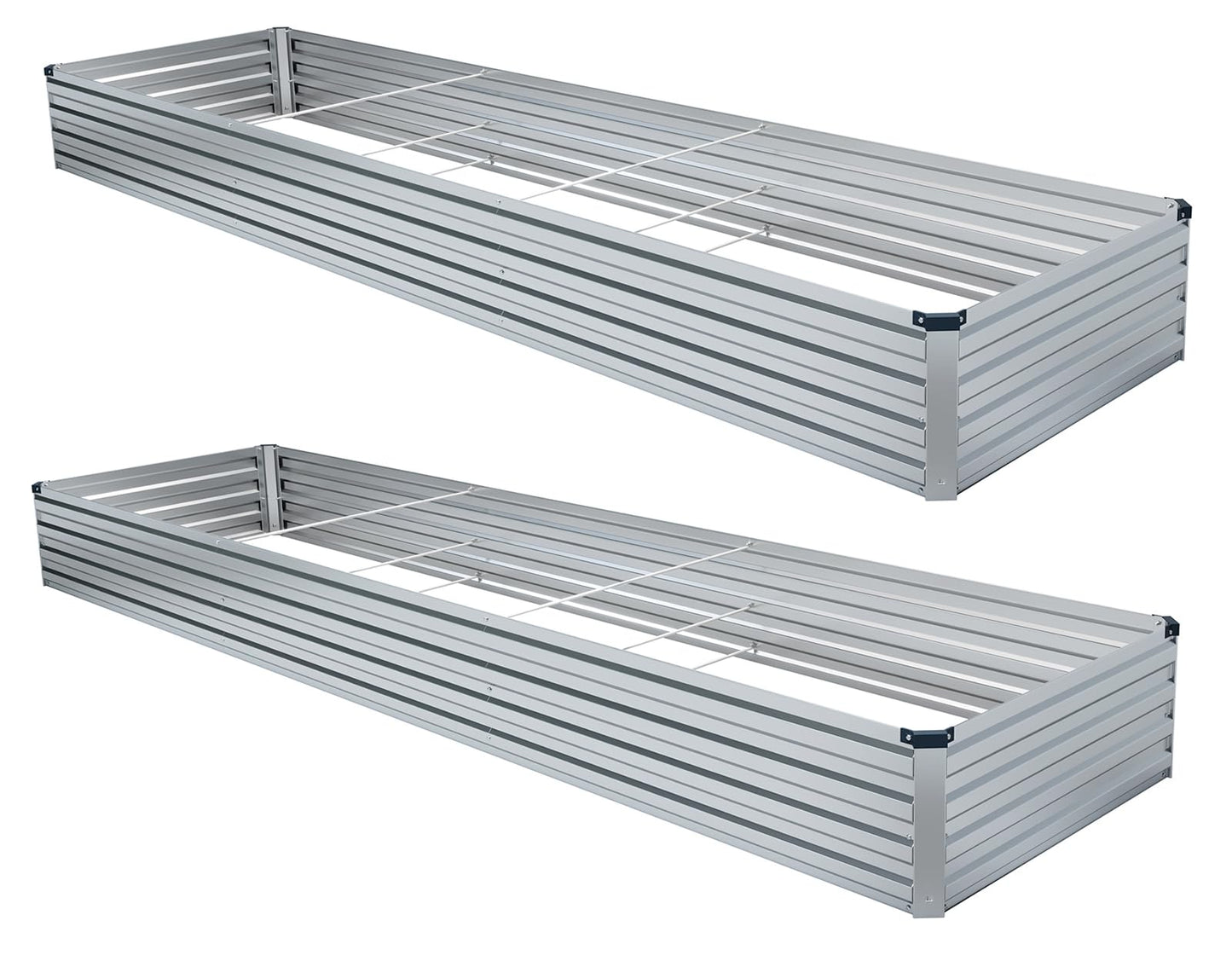 Meberam 2 Pack 12x2x1FT Galvanized Raised Garden Beds Kit Outdoor Metal Gardening Planter Box for Vegetable Elevated Flower Herbs,Silver