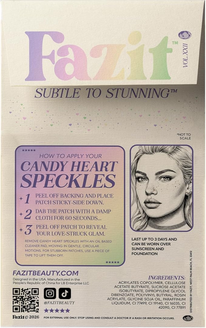 Fazit Makeup Patches - Candy Heart Speckles - Glow Up Make-Up Patches - Cute Glitter Makeup Accessories for Women - Cosmetic Glitter for Face