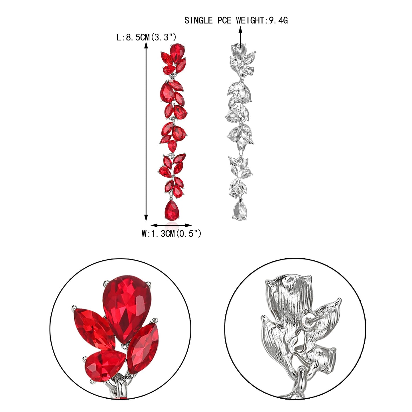 EVER FAITH Wedding Rhinestone Crystal Chandelier Dangle Earring for Women Brides, Art Deco Marquise Teardrop Bridal Long Drop Earrings for Prom Red Silver-Plated-Base