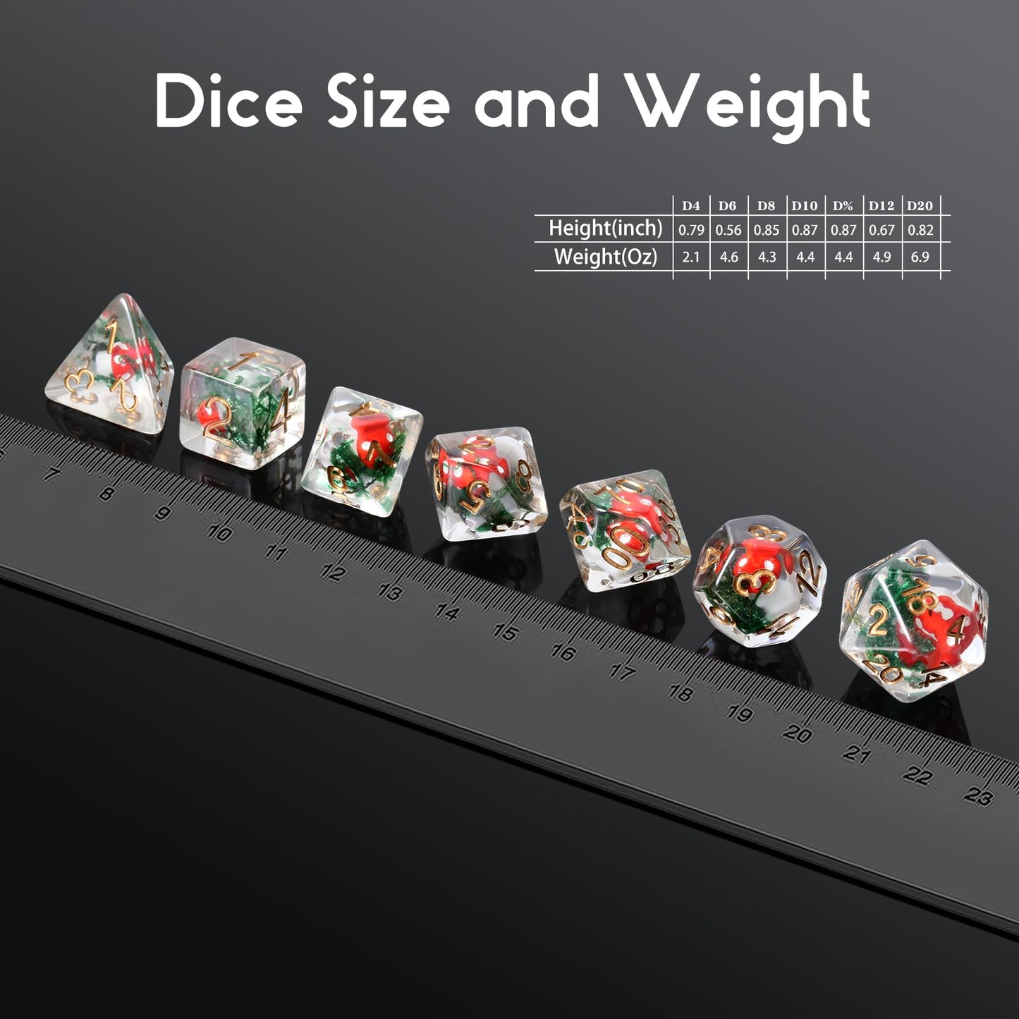 Mushroom Dice Set D&D, DNDND 7PCS Resin D&D Dice Set with Gift Velvet Bag for Dungeons and Dragons Role Playing Games and Tabletop Games（Red Mushroom