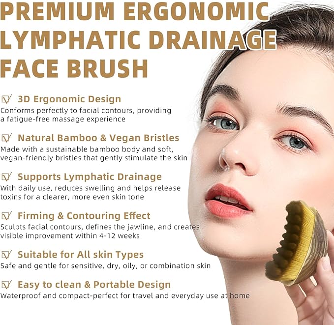 Lymphatic Contour Face Brush,Contour Face Brush for Lymphatic Drainage,Dry Lymphatic Drainage Massager,Ergonomically Designed to Fit The Skin Precisely