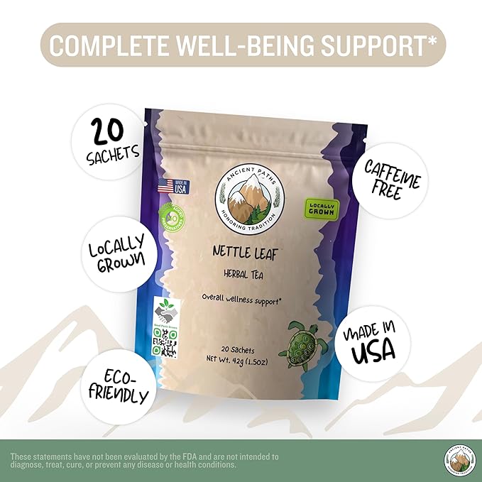 Ancient Paths Nettle Leaf Herbal Tea - Overall Wellness Support Nettle Tea - 100% Pure Dried Nettle Leaves - Energy Booster & Bone Support - Caffeine-Free Tea - USA Grown (20 Sachets)