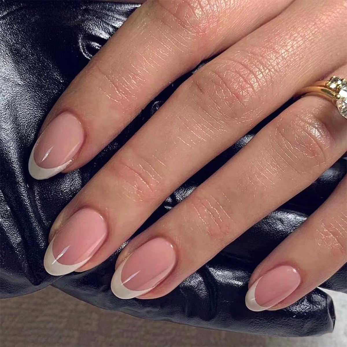 FJSMTOPl Press on Nails - White French Tip Fake Nails - Short False Nails Press ons - Acrylic Glue on Nails - Cute Artificial Stick on Nail for Women Manicure 24pcs