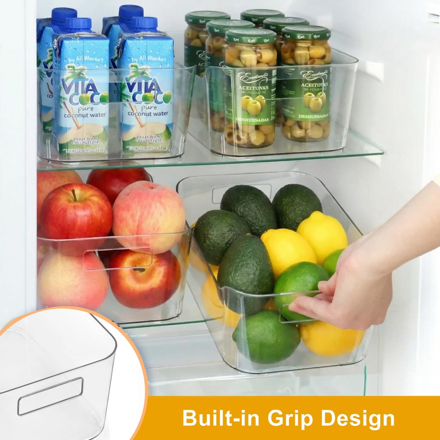 Hudgan 12 Pack Pantry Storage Bins for Kitchen Cabinet, Clear Plastic Organizer Bins for Bathroom, Pantry Organizer Containers for Home Edit, Drawer, Under Sink, Fridge