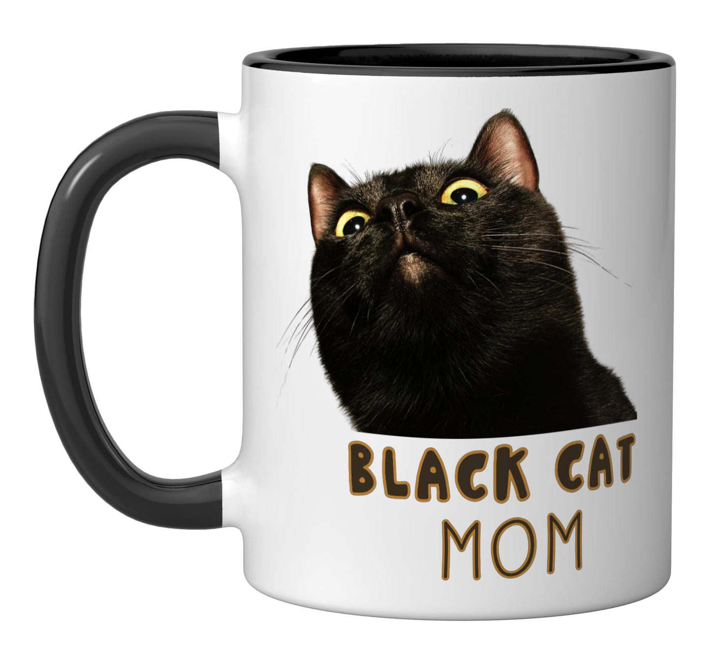 Black Cat Mom Funny Cute Judgy Cat Lover Minimal Ceramic Mug, Black/White