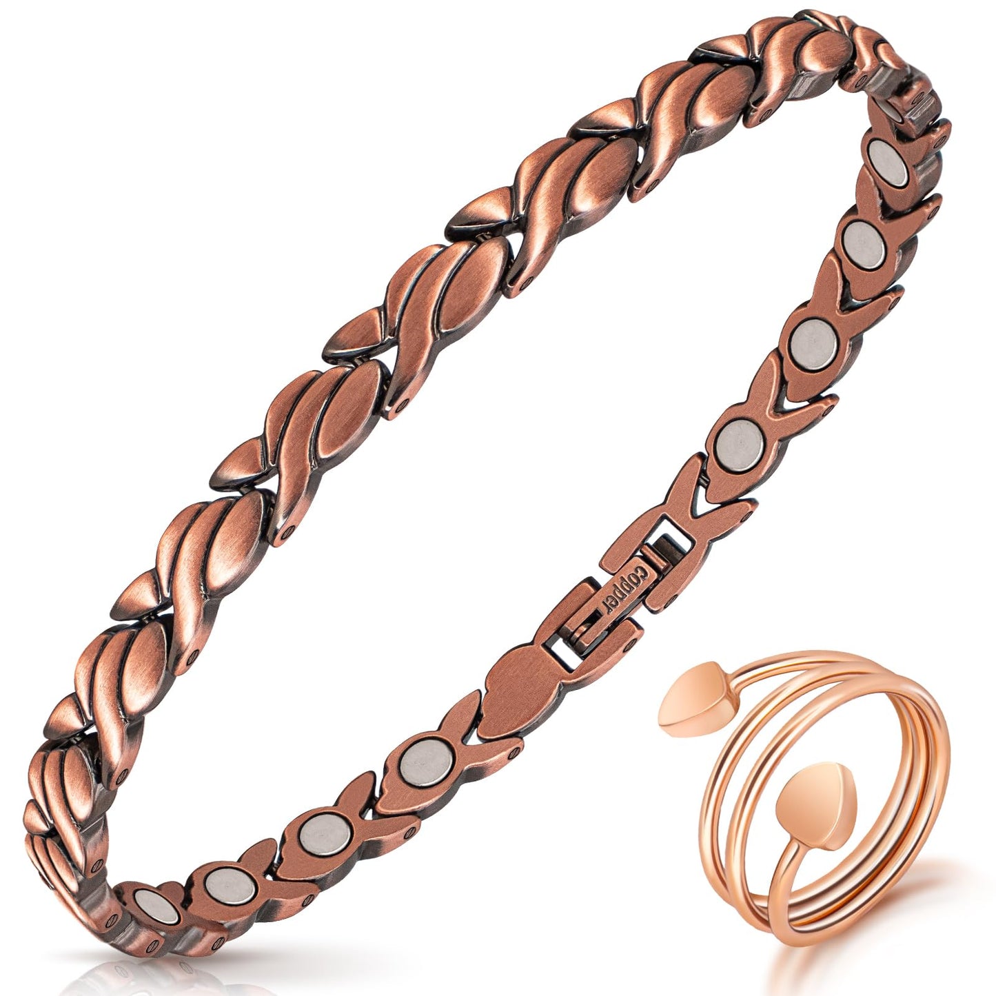 Copper Anklet for Women Magnetic Copper Ankle & Lymphatic Drainage Ring with 3500 Gauss Magnets 100% Solid Pure Copper Jewelry Gift with Adjustment Tool (Fishtail）