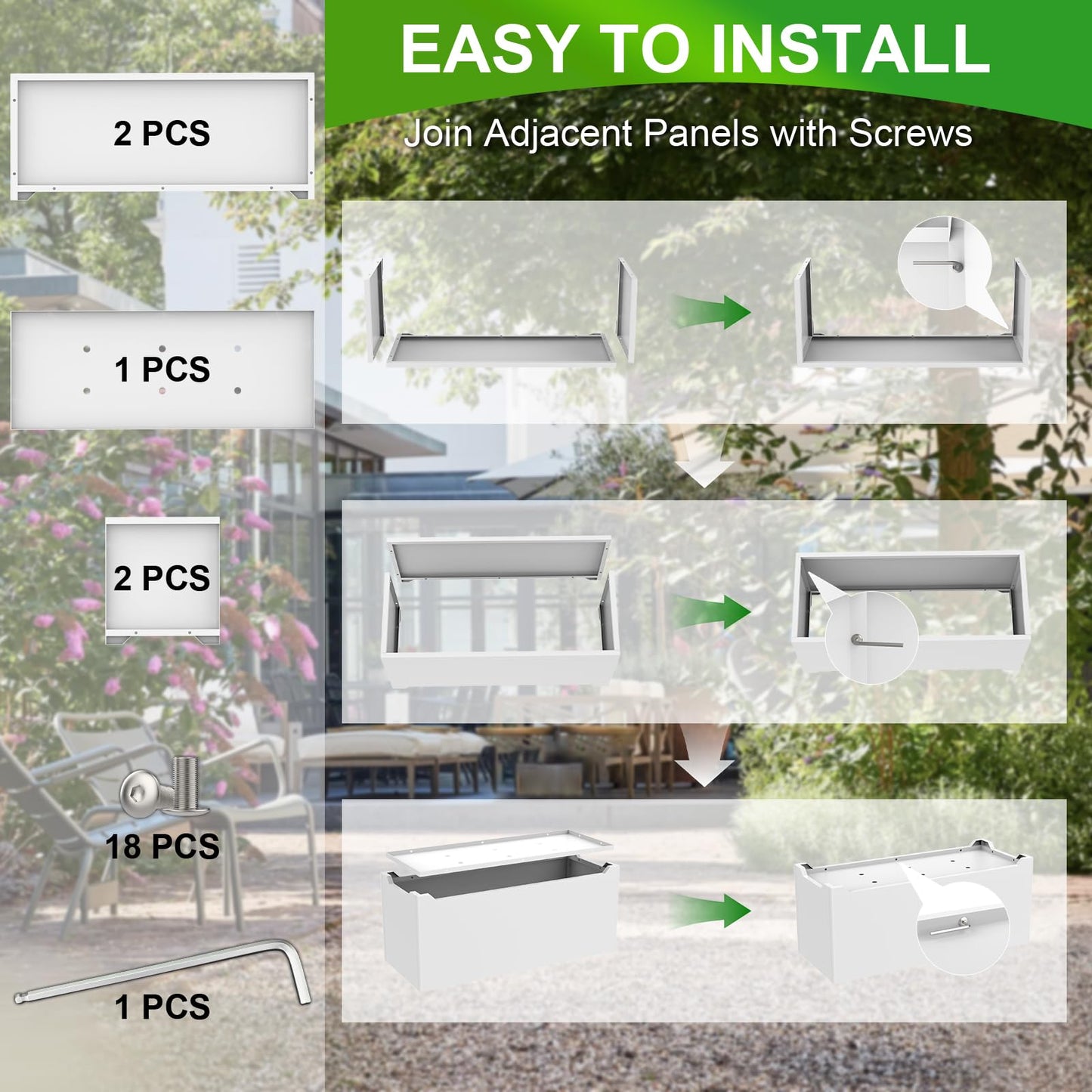 36" White Rectangular Planter, 36x15x15 Inch Large Metal Flower Box with 6 Drainage Holes, Raised Bottom, Galvanized Outdoor Planter for Patio Garden Deck, Heavy Duty Planter for Vegetables Shrubs