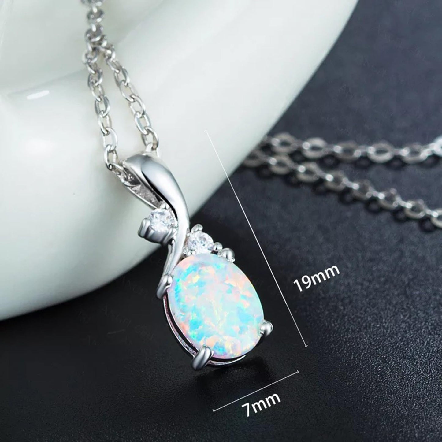 AILUOR Vintage Opal Pendant Necklace, Silver Plated Created Gemstone Oval White Opal Fashion Jewelry for Women Mother - Endless Love (Silver)