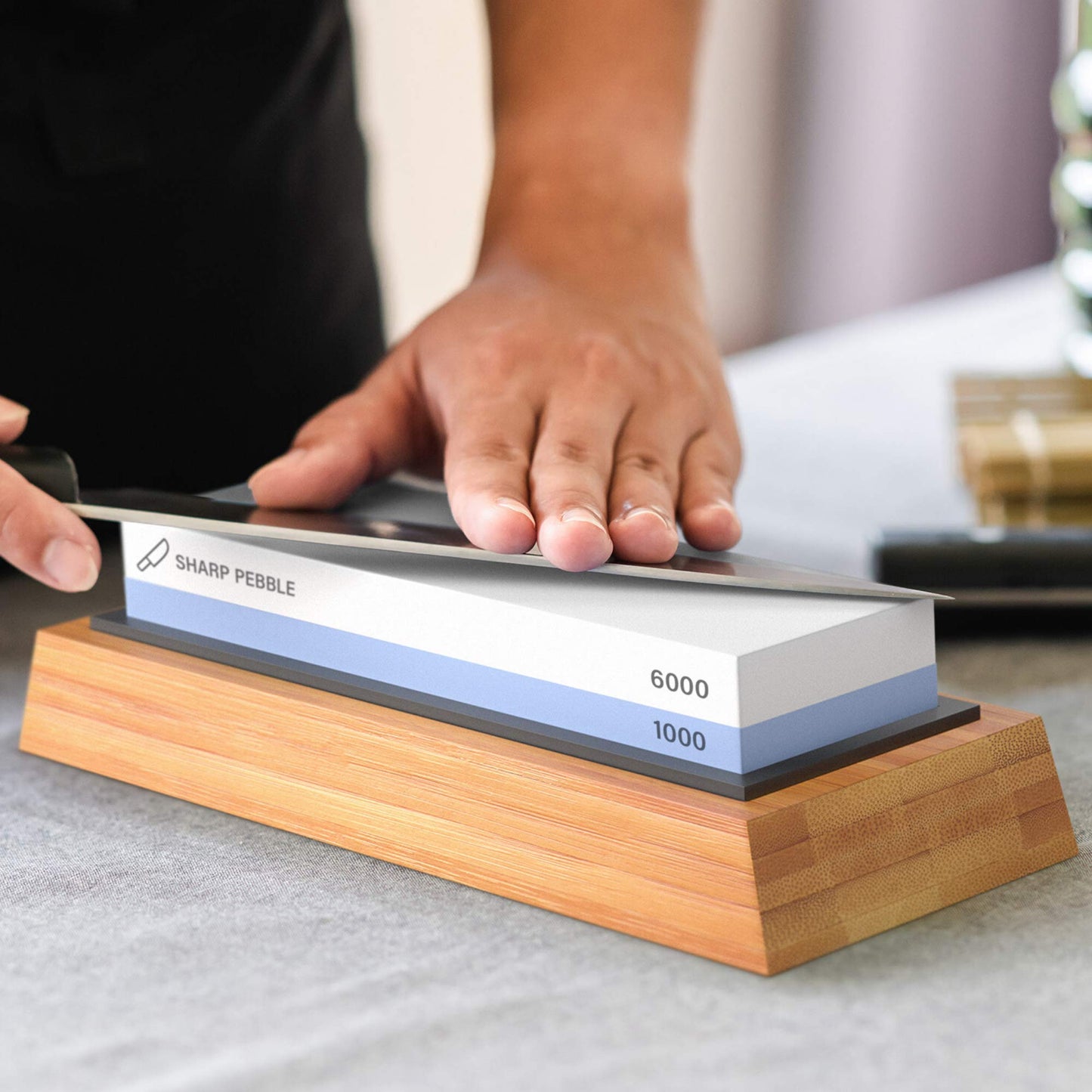 Sharp Pebble Knife Sharpening Stones Kit with 1000/6000 and Classic Leather Strop with Angle Guide & Green Compound