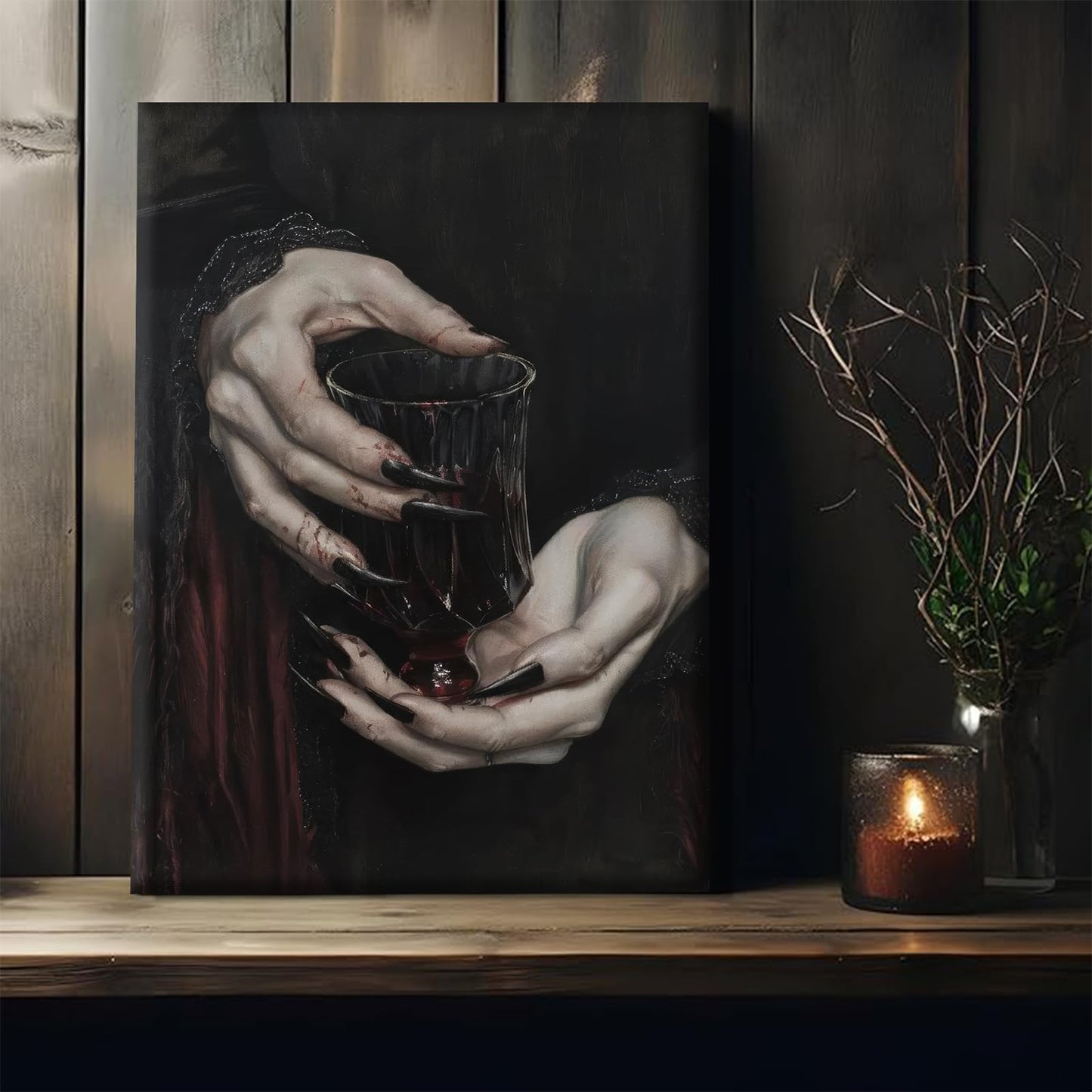 Gothic Canvas Wall Art Dark Academia Vampire Wall Decor Pictures Clawed Hands Dracula Painting Artwork Moody Witchy Spooky Occult Poster Print for Bedroom Office home Decoration 12x16in