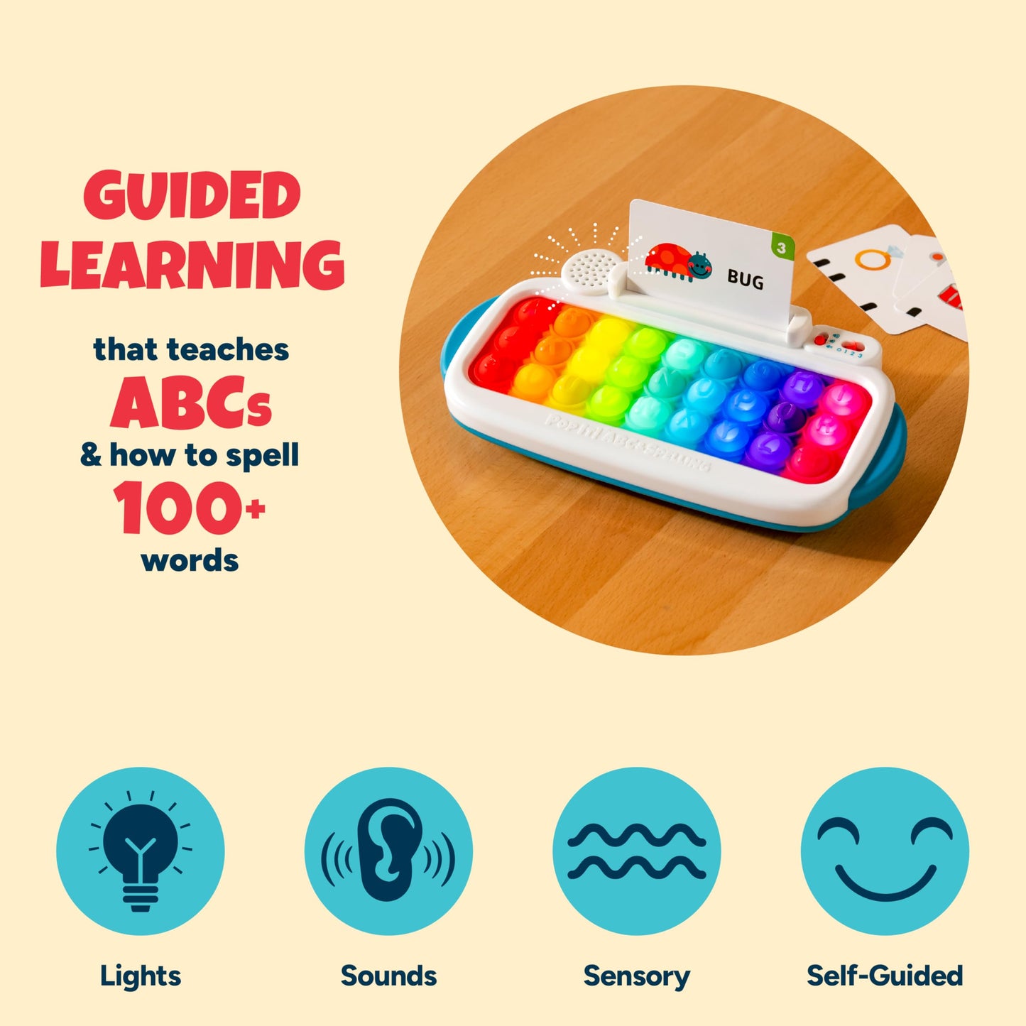 Chuckle & Roar Pop It! ABC & Spelling Keyboard – Interactive Alphabet & Sight Word Learning Toy with LED Lights, Soft Sensory Keys, 3 Grow-with-Me Modes, Screen-Free Educational Toy for Kids