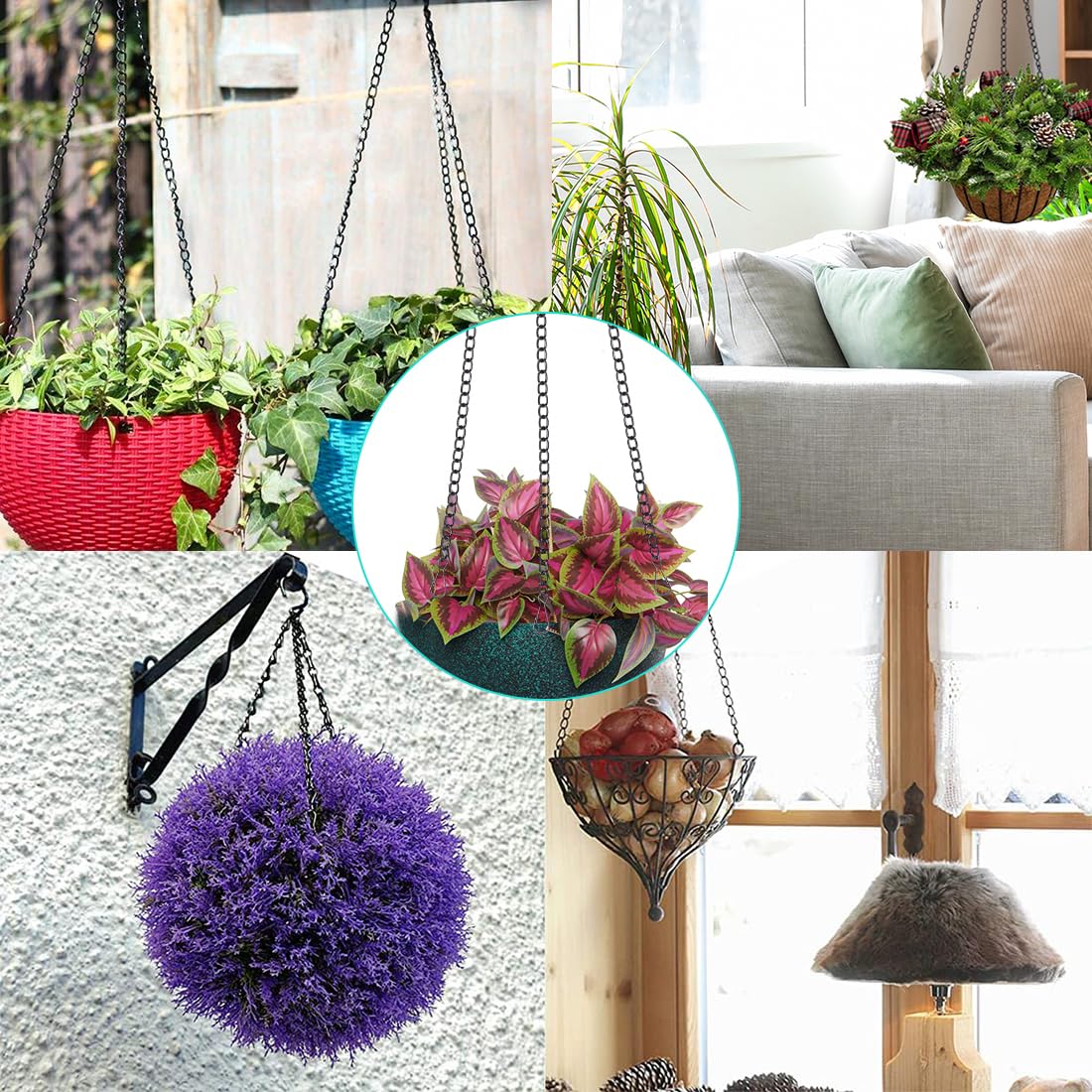 YSYONM Hanging Baskets Chains 16Inch Plant Hanging Chains 3 Leads Flower Pot Hanger for Bird Feeders, Planters, Lanterns and Ornaments (Black, 3Pack)