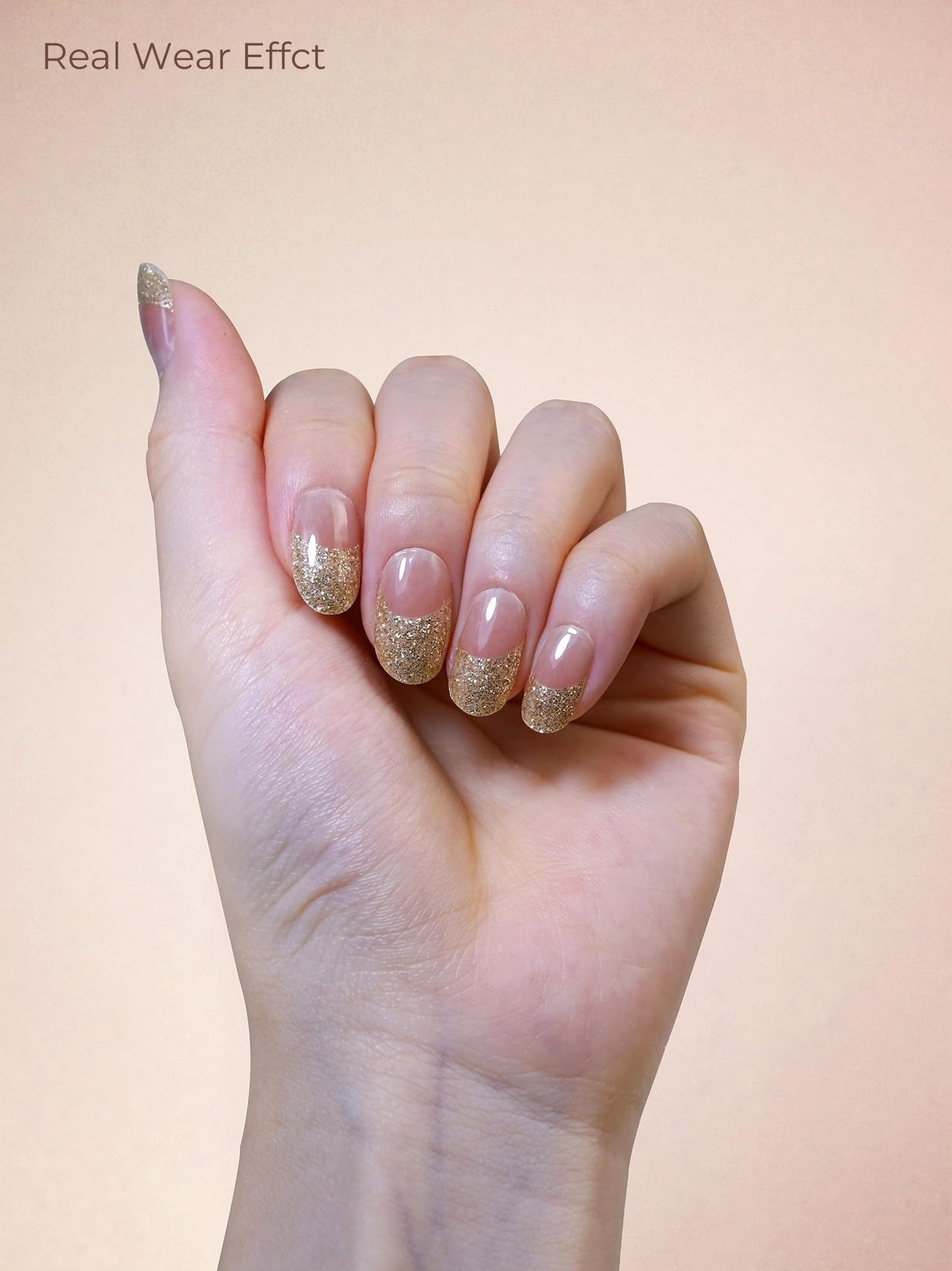 Beaolata Real Gel Nail Strips (No UV Light Needed) - 44Pcs Salon Quality Nail Stickers - Long Lasting Polish Wraps for Women, Easy Apply & Remove (Gold Haze