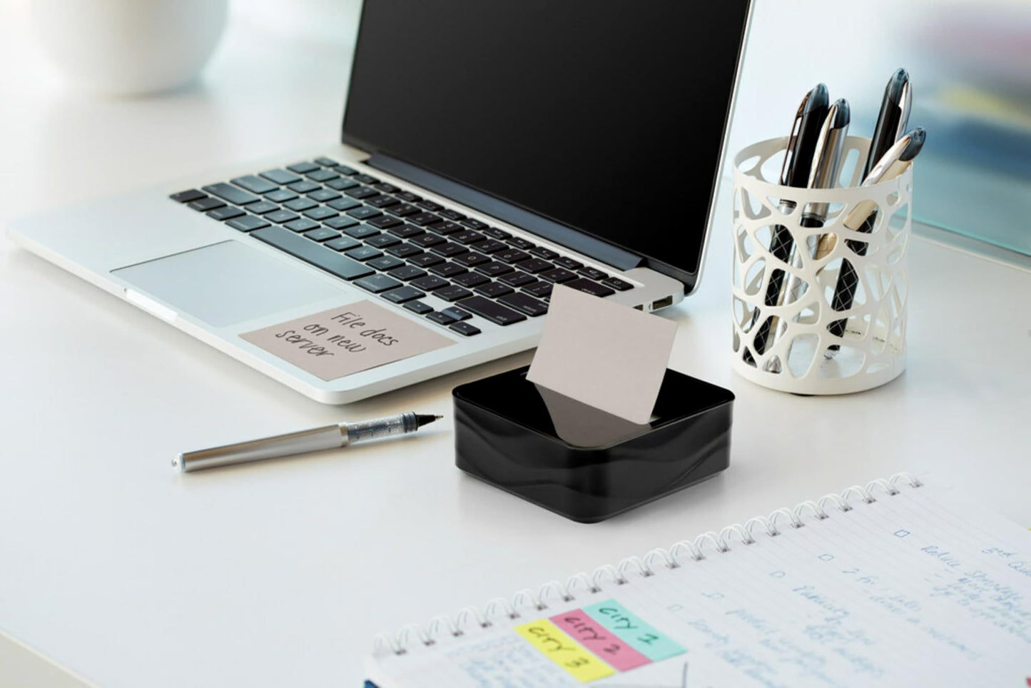 Post-it Note Dispenser, Sticky Note Holder, Black Wave Design, Includes 3 Pads of 90 Sheets of 3 in x 3 in Pop-Up Notes, Classroom or Office Supplies