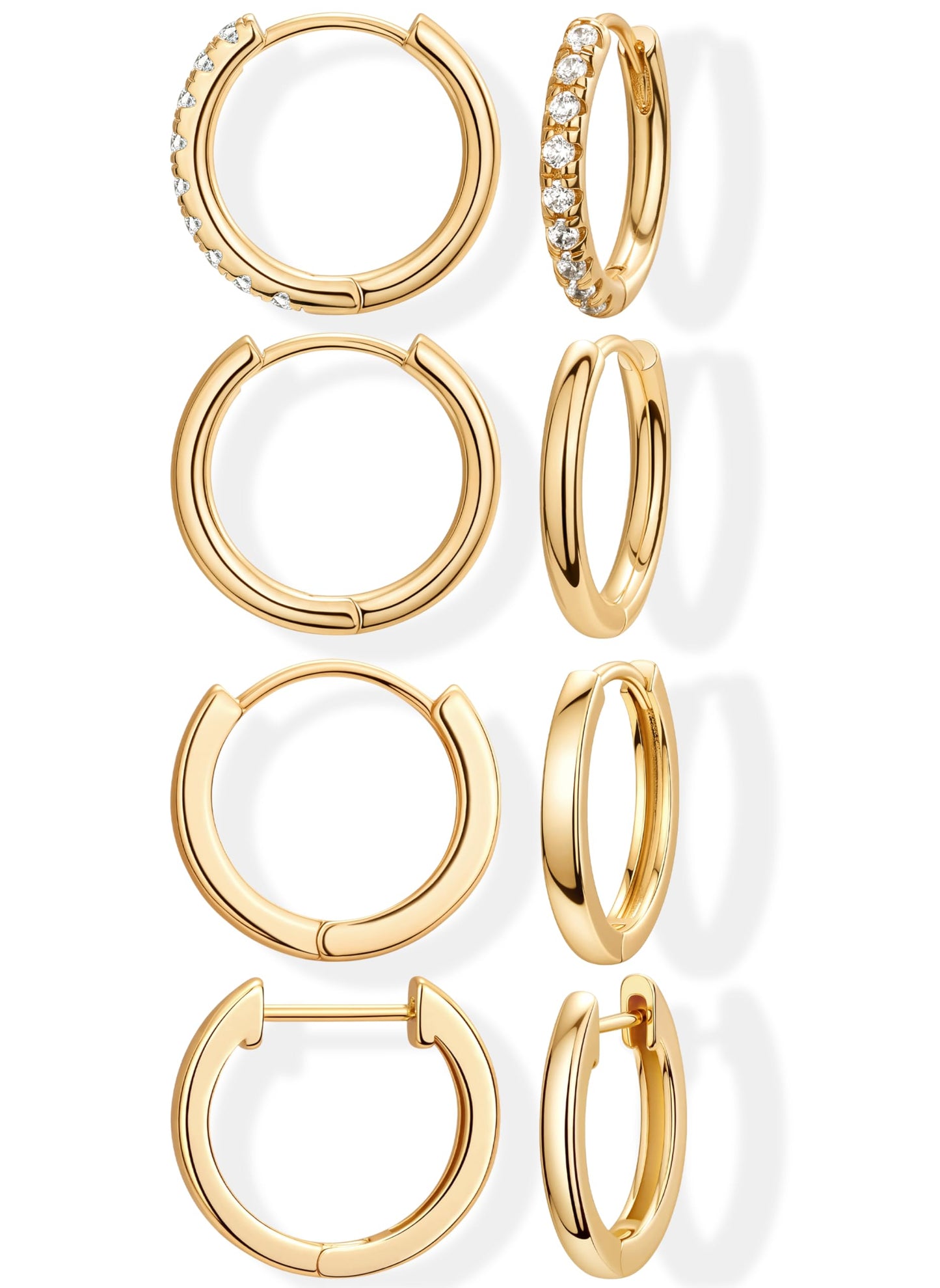 12mm Gold Plated Hoop Earrings Set for Men Gold Plated Stack Cartilage 3 hole Earrings for Multiple Double Piercing Lightweight Clip On Jewelry Gifts for Men