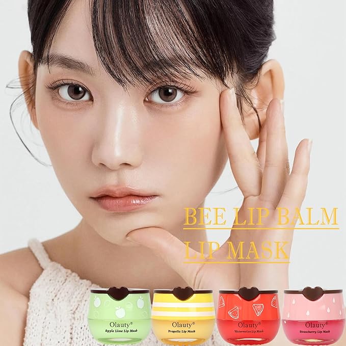 6 PCS Bee Lip Balm Lip Mask Honey Pot, Propolis Lip Mask Overnight Moisturizing Lip Balm with Stick, Sleeping Lip mask Hydrating Prevention Dry & Cracked, Reduce lip Lines
