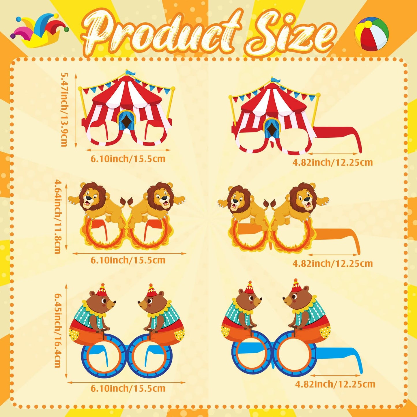 Harrycle 32 Pcs Circus Party Decorations Clown Glasses Carnival Photo Booth Props for Birthday Baby Shower Supplies