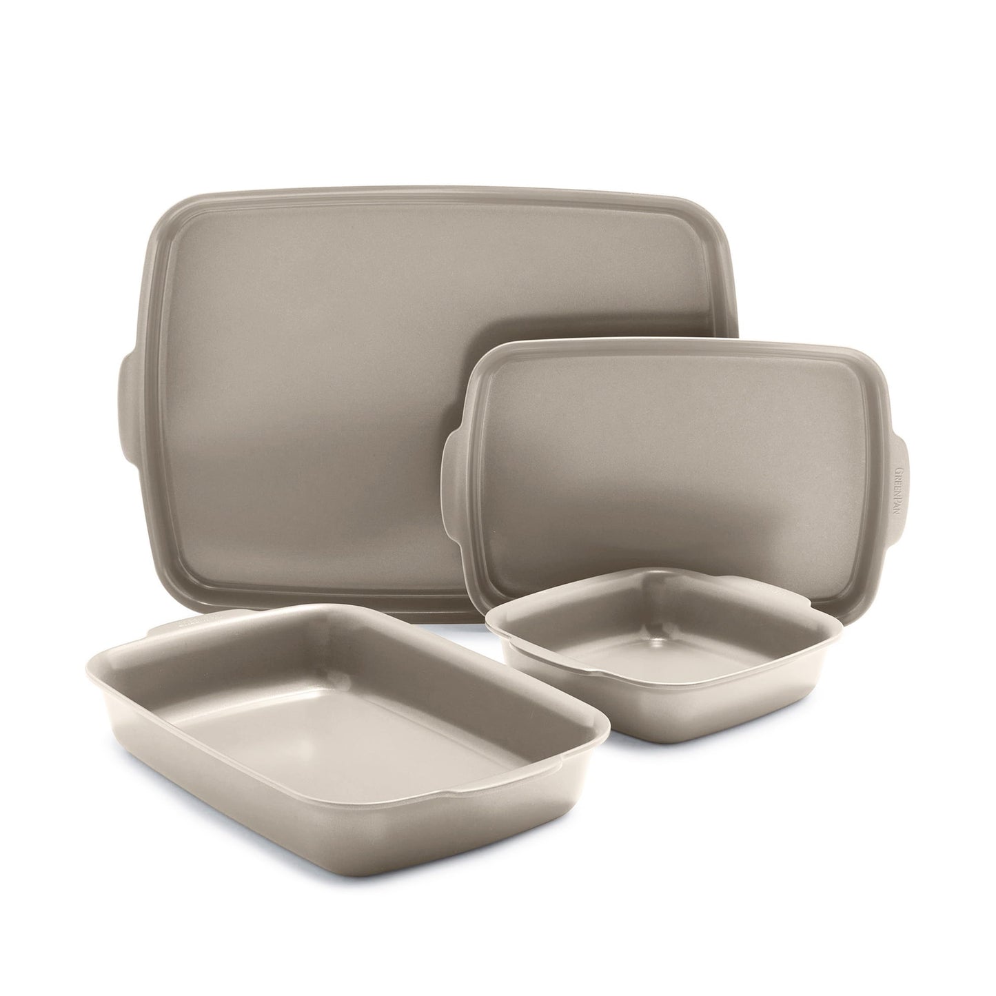 GreenPan Premiere Ovenware Healthy Ceramic Nonstick 4 Piece Bakeware Set, PFAS-Free, Rectangular, Square, Quarter, Half Sheet Baking Pans, Warp-Free, Oven & Broiler Safe 600F, Dishwasher Safe, Taupe