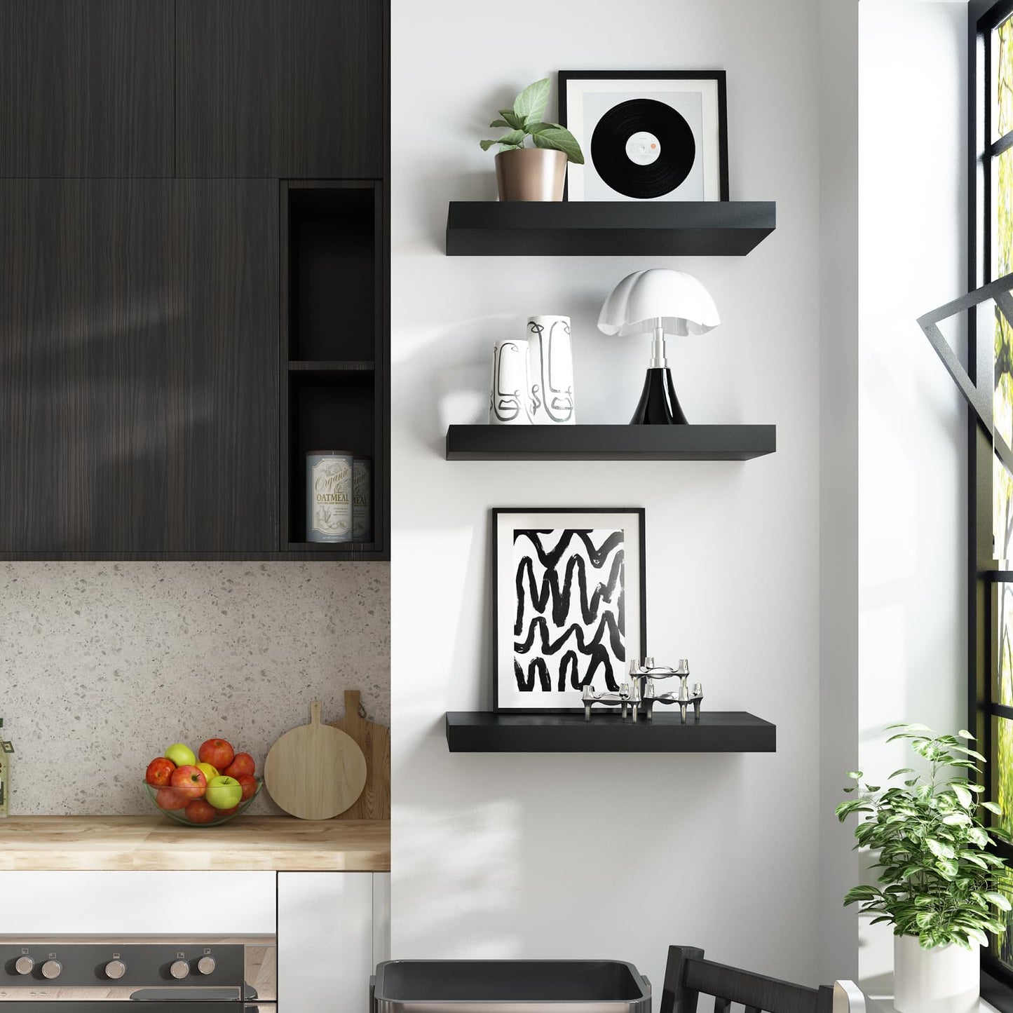 WELLAND 12" Deep Floating Wall Shelf, Black Floating Shelf Display Floating Shelf, 23.62" L x 11.81" D x 2" T, Deeper Than Others, Black