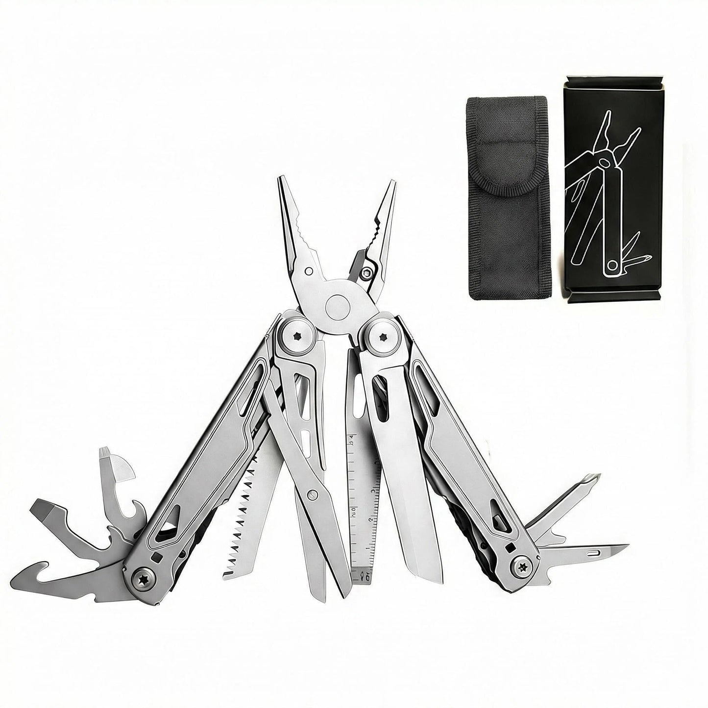 JIEHET Multitool, 28-in-1 Stainless Steel Multi-Tool with Pocket Knife, Self-locking Pliers, Bottle Opener Professional Multi Tool for Outdoor, Survival, Camping, Hiking, Hunting - Silver