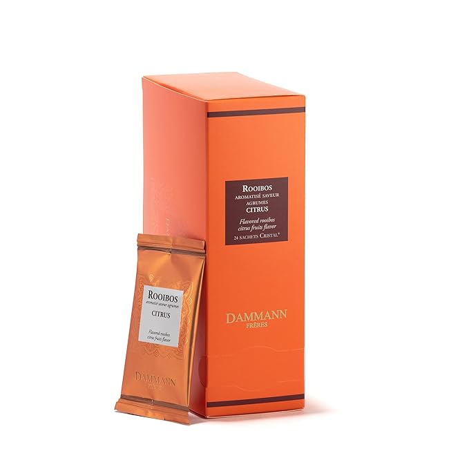 Dammann Freres Sachets, Rooibos Citrus Tea Bags, Premium Gourmet, Notes of Lemon, Clementine, and Orange Tea, Individually Wrapped, 24 Count (Single Pack)