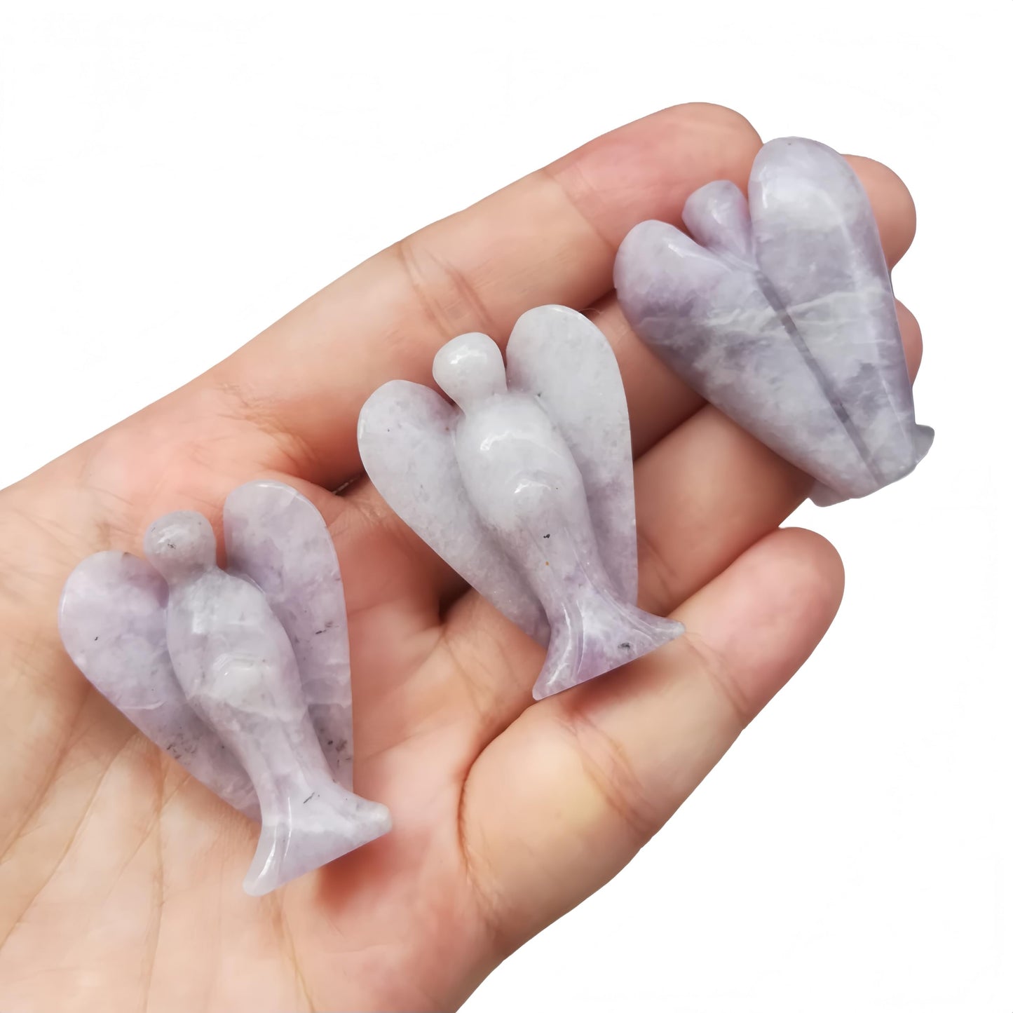 Afucats Natural Purple Lepidolite Healing Guardian Angel Indoor Decorative Stone,1.5 Inches Carving Pocket Palm Statue,Gift for Her Christmas Décor