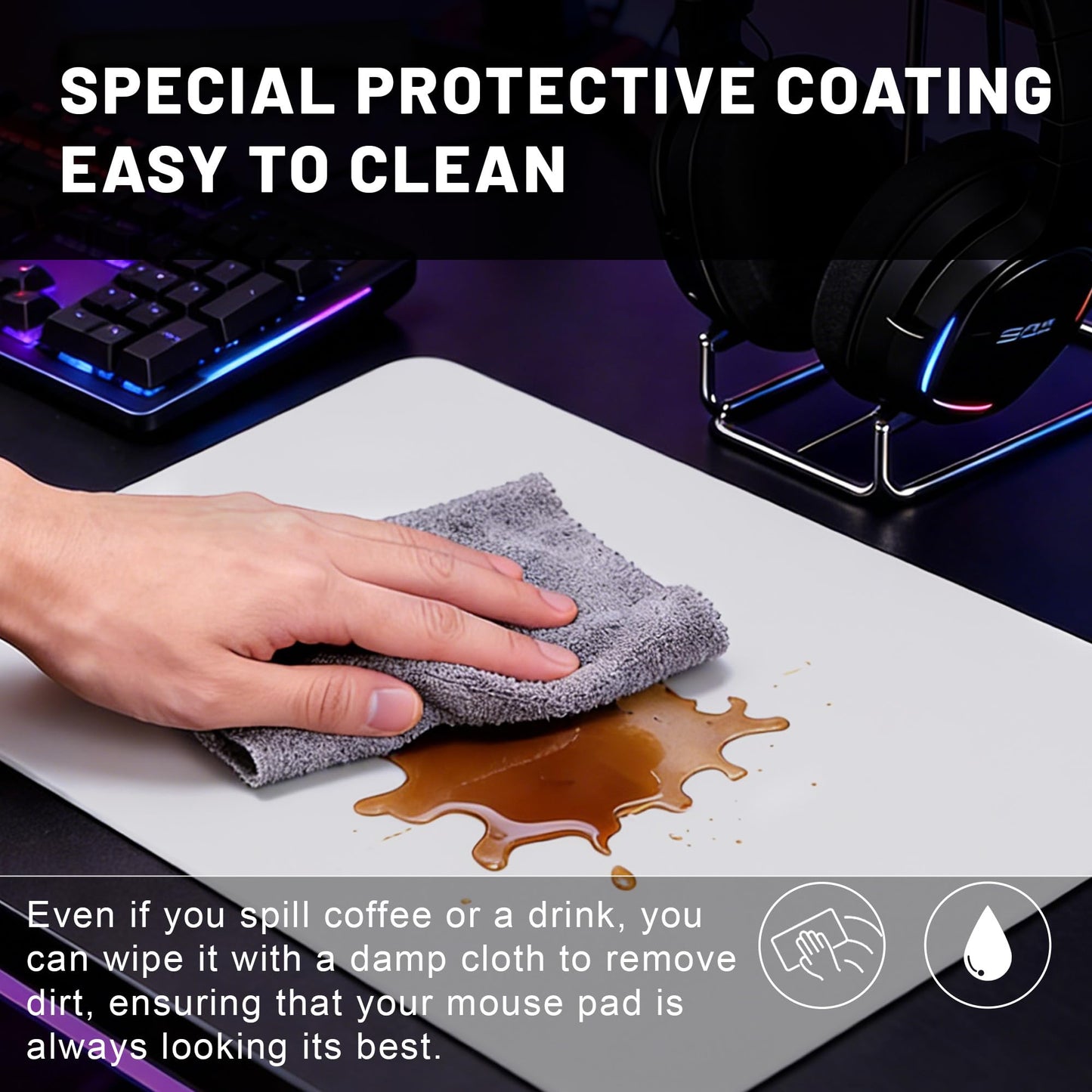 BoBliss Glass Gaming Mouse Pad-15.7"x 11.8",Ultra-Smooth Gaming and Office Mousepad-Professional-Grade Esports Mouse pad,Non-Slip Base with Noise-reducing Pads,White.