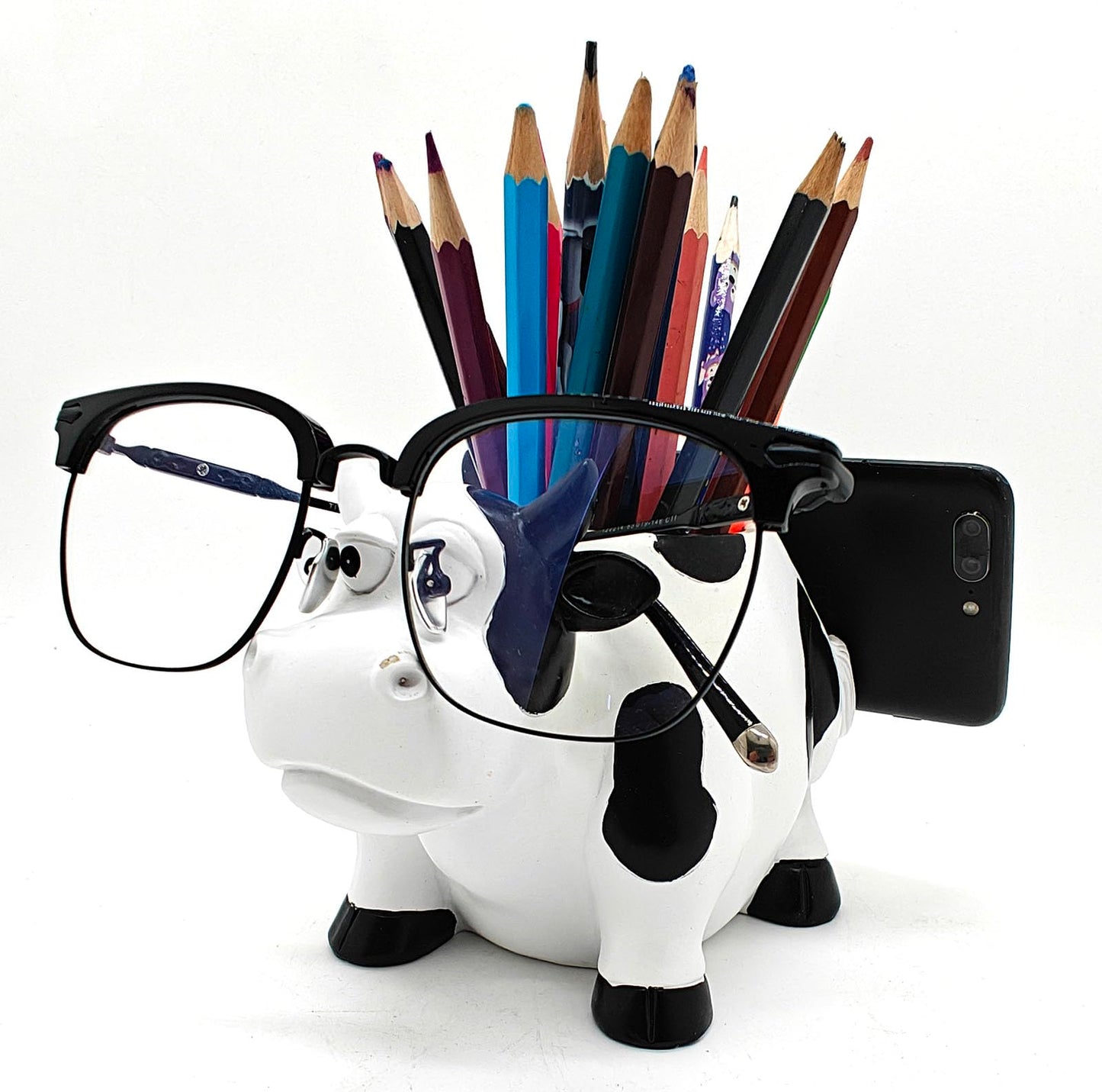 EONXNGAGY Cow Pencil Holder with Phone Stand - Tablet PC Holder for Desk - Office Decor