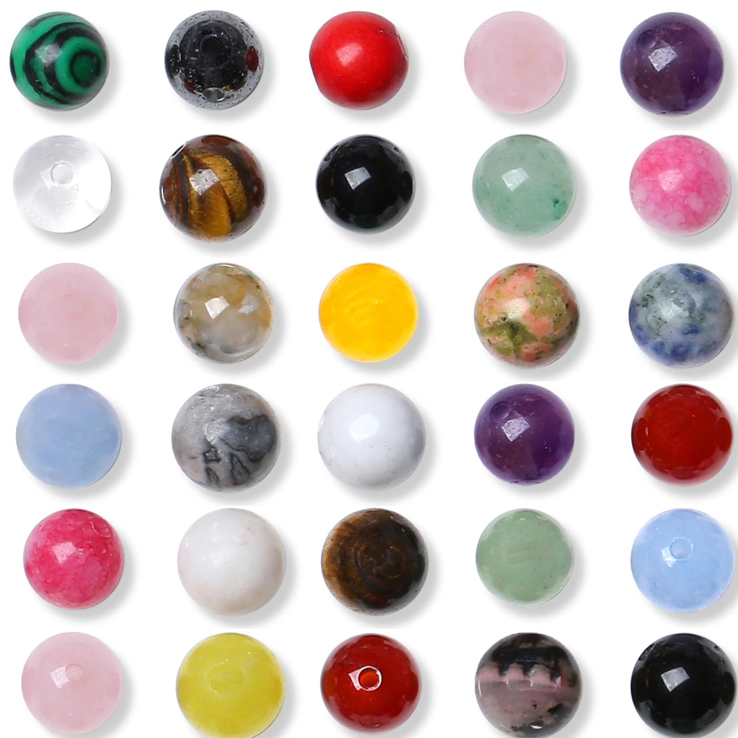 NUKAYAI Natural Stone Beads 100pcs 8mm Round Stone Beading Loose Color Mixed DIY Smooth Beads for Bracelet Necklace Earrings Making (25 Material-8mm)