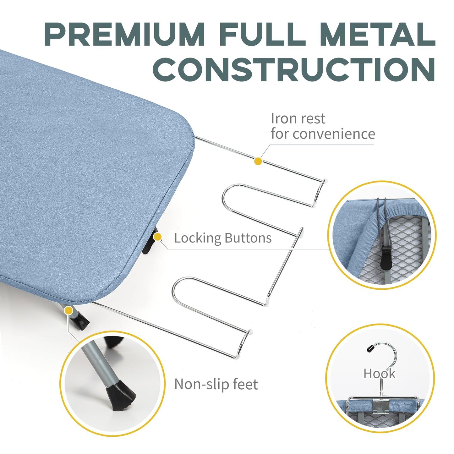 Table Top Ironing Board, RAINHOL Small Folding Iron Board Portable with Non-Slip Feet, Travel Compact Ironing Table for Dorm and Small Space, 31"x12", Blue