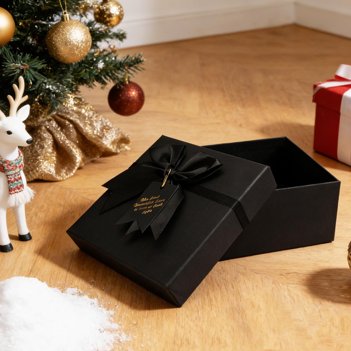 5 Pack Black Nested Gift Boxes with Lid for Valentine's Presents, Luxury Packaging with Ribbon Bows and Gift Labels for Thanksgiving, Birthdays, Weddings, and Mother's Day, 5 Sizes Included (13.6" to 4.9")
