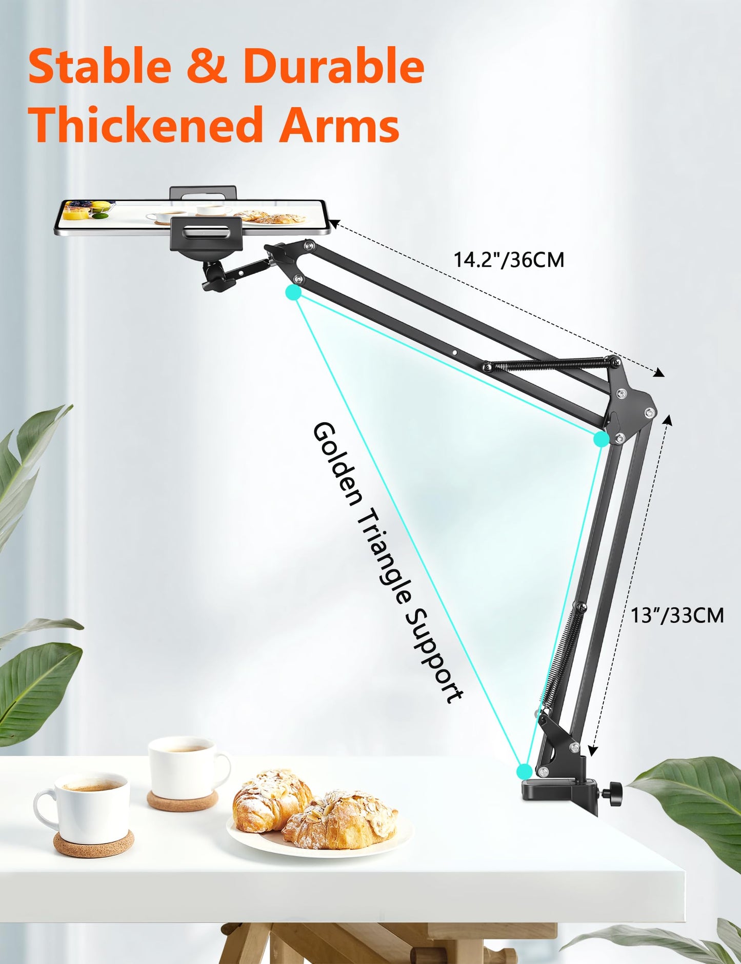 Evekea Tablet Holder for Desk, iPad Stand Phone Holder for Desk, Overhead Tablet Desk Mount for Bed with 360° Rotation, Compatible with iPhone iPad Kindle 4.7-13" Devices