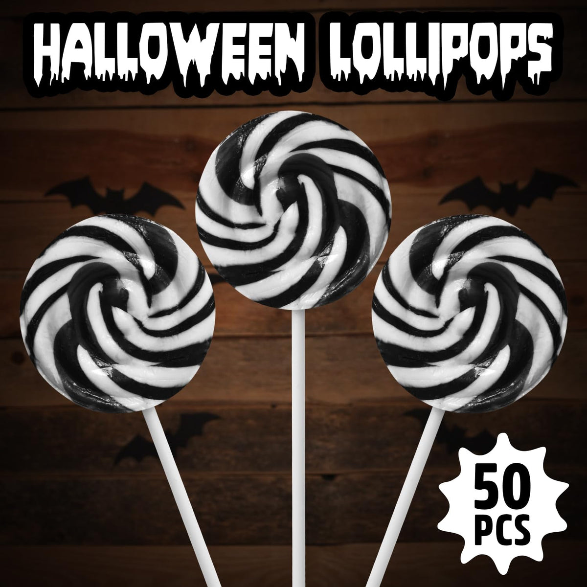 Black and White Halloween Lollipops, 50 Pieces of swirl Lollipops Individually Wrapped, Perfect Trick or Treat for Kids and Adults, Halloween Candy Individually Wrapped for Sharing at Parties
