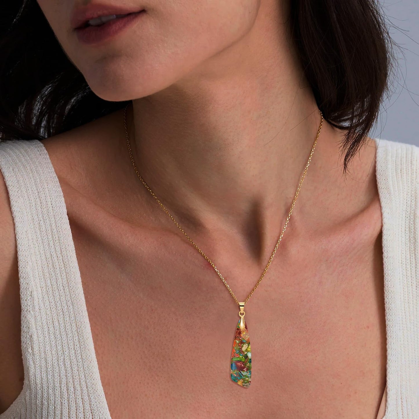 Wovanoo Nature Stone Necklaces for Women Boho Gemstone Pendant Necklace 18K Gold Chain Necklaces Colorful Gold