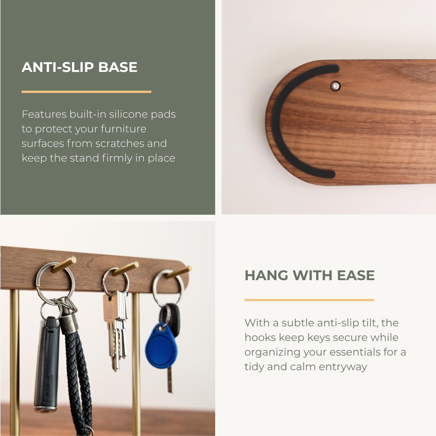 muso wood Walnut Key Stand for Entryway Table, Wooden Key Holder with 4 Hooks, Perfect for Key Trays, Valuables Trays, Jewelry Trays