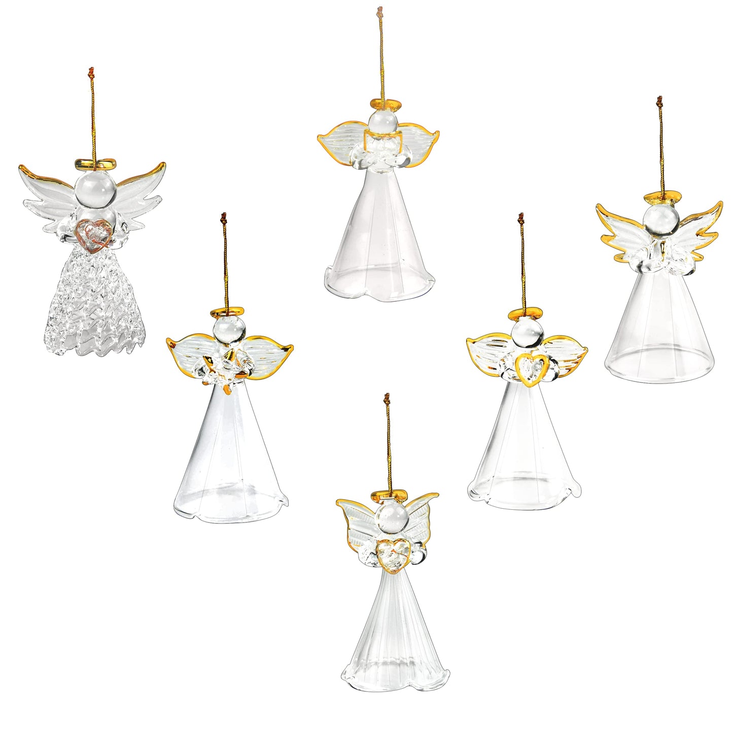 4E's Novelty Glass Angel Ornaments for Christmas Tree (Set of 12) - 2.5" Mini in 6 Unique Design, Crystal Spun Glass Angel Ornaments for Christmas Tree,