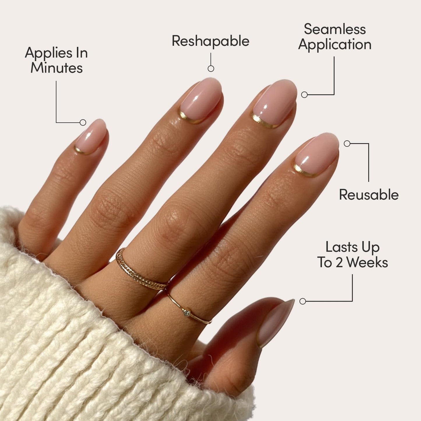 Glamnetic Press-On Nails Bundle - Glam Goals & Goal Digger | 2 Neutral Fake Nails with Gold Reverse French Tip in Short Oval & Short Round | Durable, Salon-Quality Nail Kits