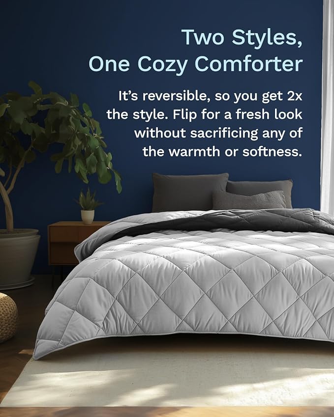 ViscoSoft All Seasons Twin/Twin XL Down Alternative Reversible Quilted Comforter - Breathable Twin Extra Long Premium Soft Microfiber, Gray