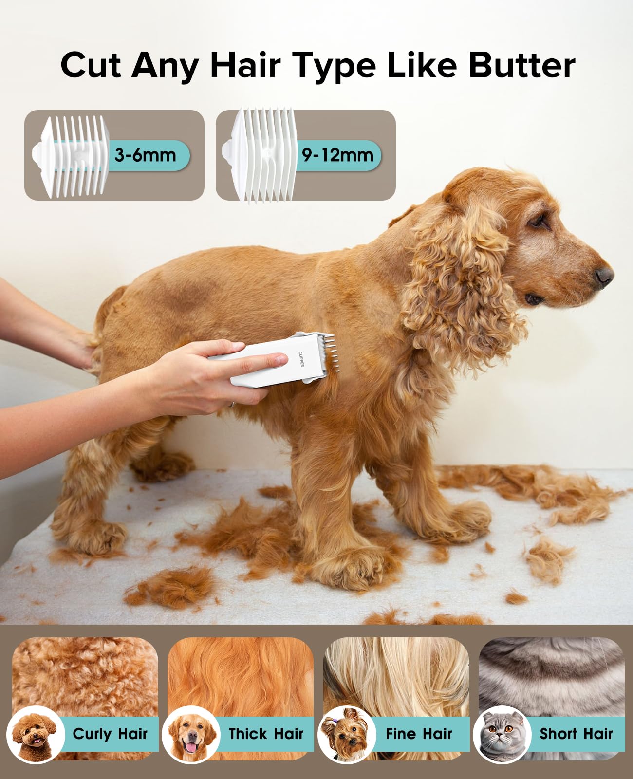 Marvljojo Upgrade Home Professional Dog Grooming Kit Clipper for Matted & Long Hair, Cordless Pet Shaver Low Noise USB Rechargeable for Cats, Small&Medium Dogs, Handy Pet Hair Grooming Trimmer, White