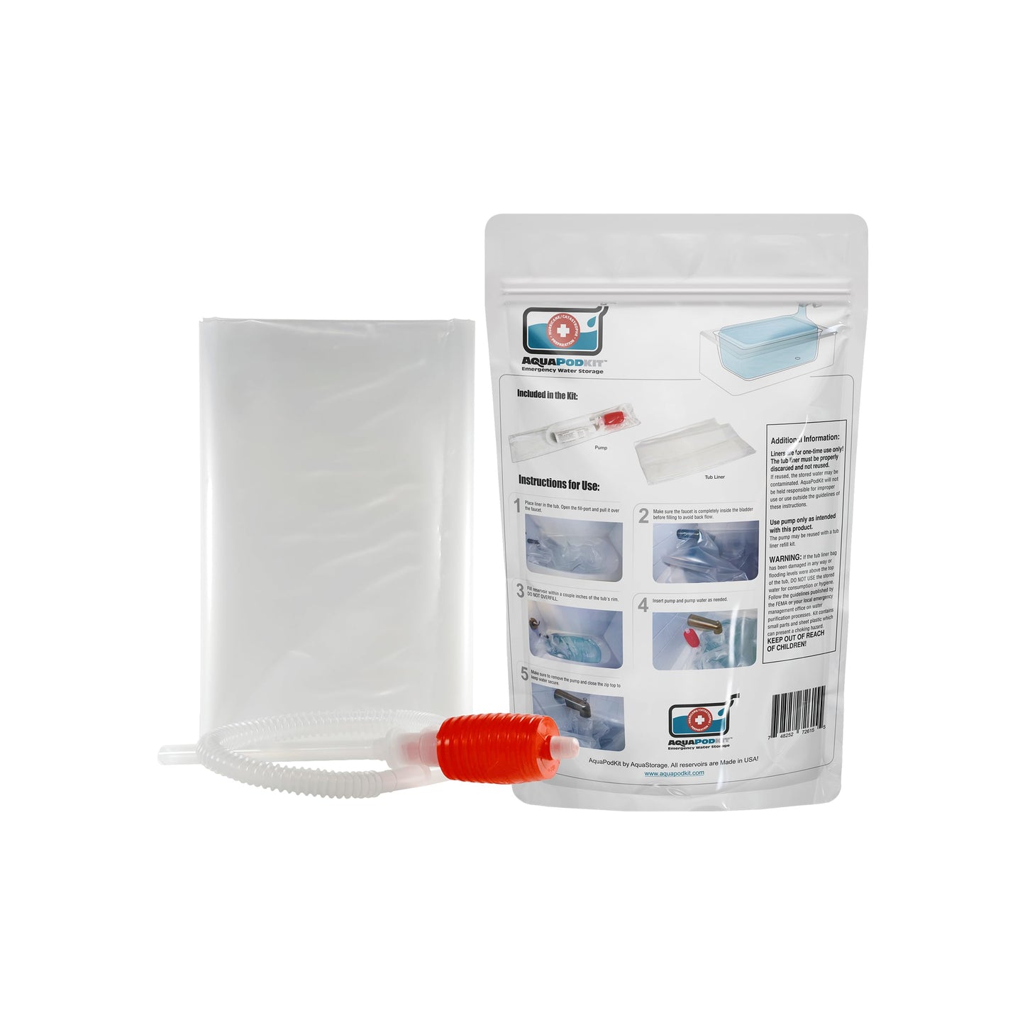 AquaPodKit Made in USA - Emergency Bathtub Water Storage Bladder 65-100 Gallon Capacity - BPA Free- Food Grade Materials - Hurricane Disaster Preparedness Supply - Family Survival Supply (Bag)