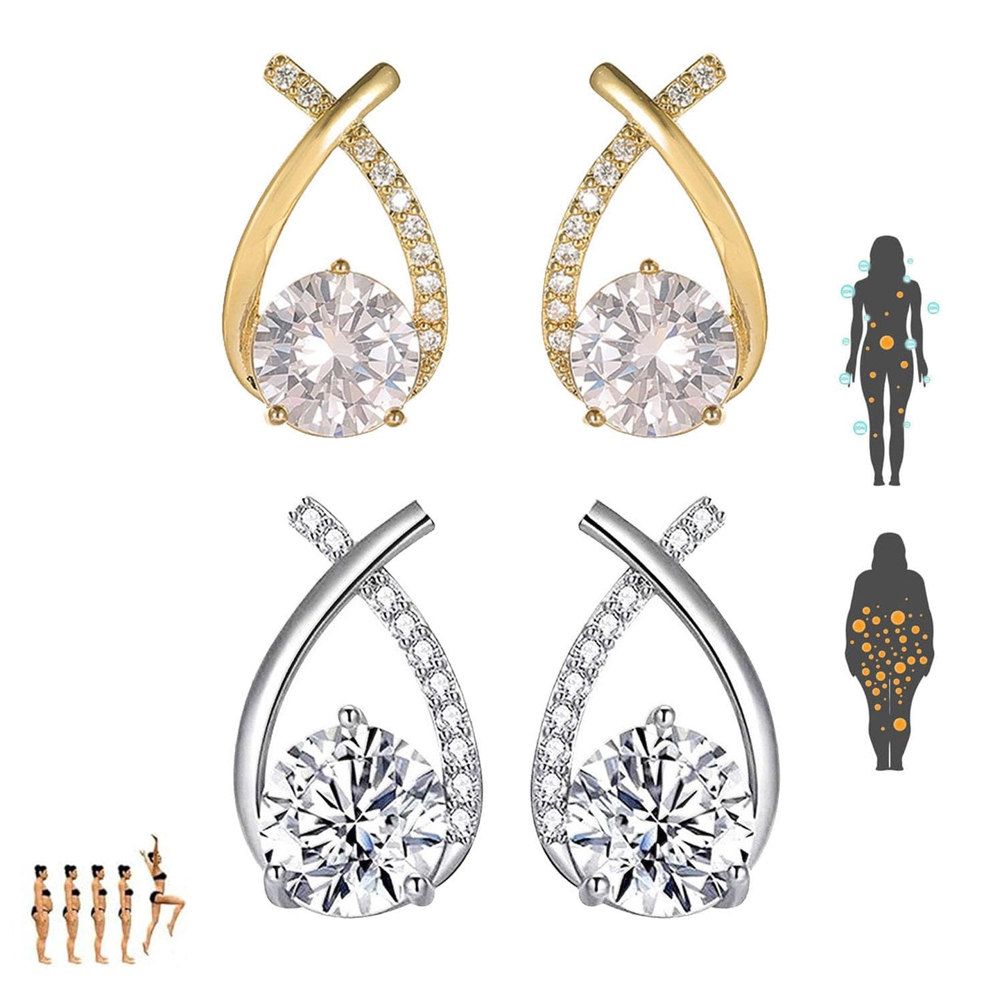 GLMOCM Hoop Earrings: Lymphatic Drainage Earrings with Germanium, Copper, Zircon Stones - Modern Hoops for Women