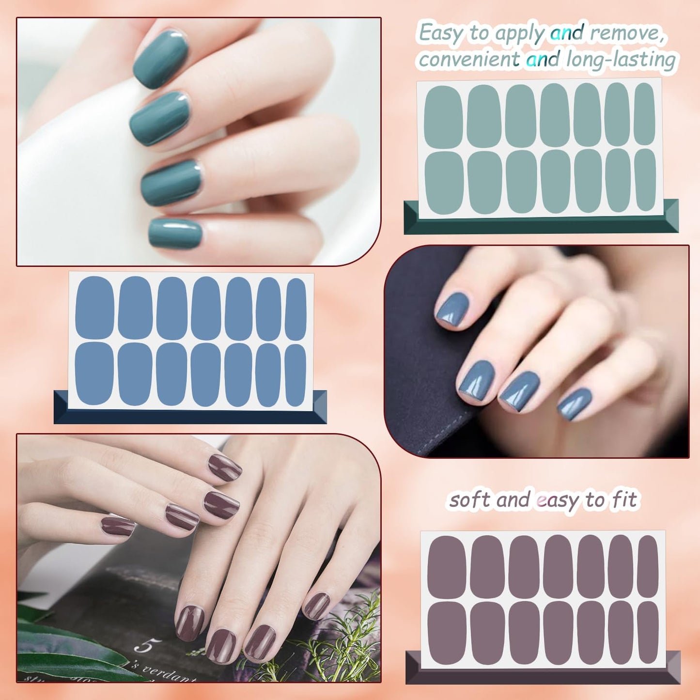 DANNEASY 20 Sheets Nail Stickers Full Nail Wraps Light Solid Color Nail Polish Strips for Women Gel Nail Strips Self-Adhesive Fingernails Manicure Sticker Nail Art with Nail File, Cuticle Stick