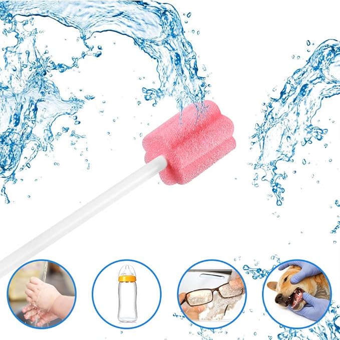 50 Disposable Oral Care Swabs, Sponge Dental Swabsticks Unflavored Sterile(Pink）