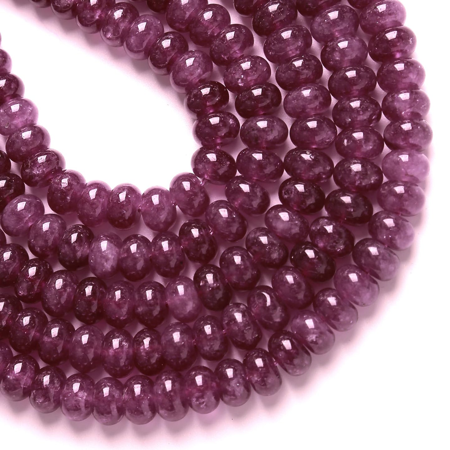 76pcs 5x8mm Natural Stone Purple Red Jade Rondelle Spacer Loose Beads Abacus Disk Stone Round Loose Gemstone Beads for Jewelry Making DIY Bracelet Necklace
