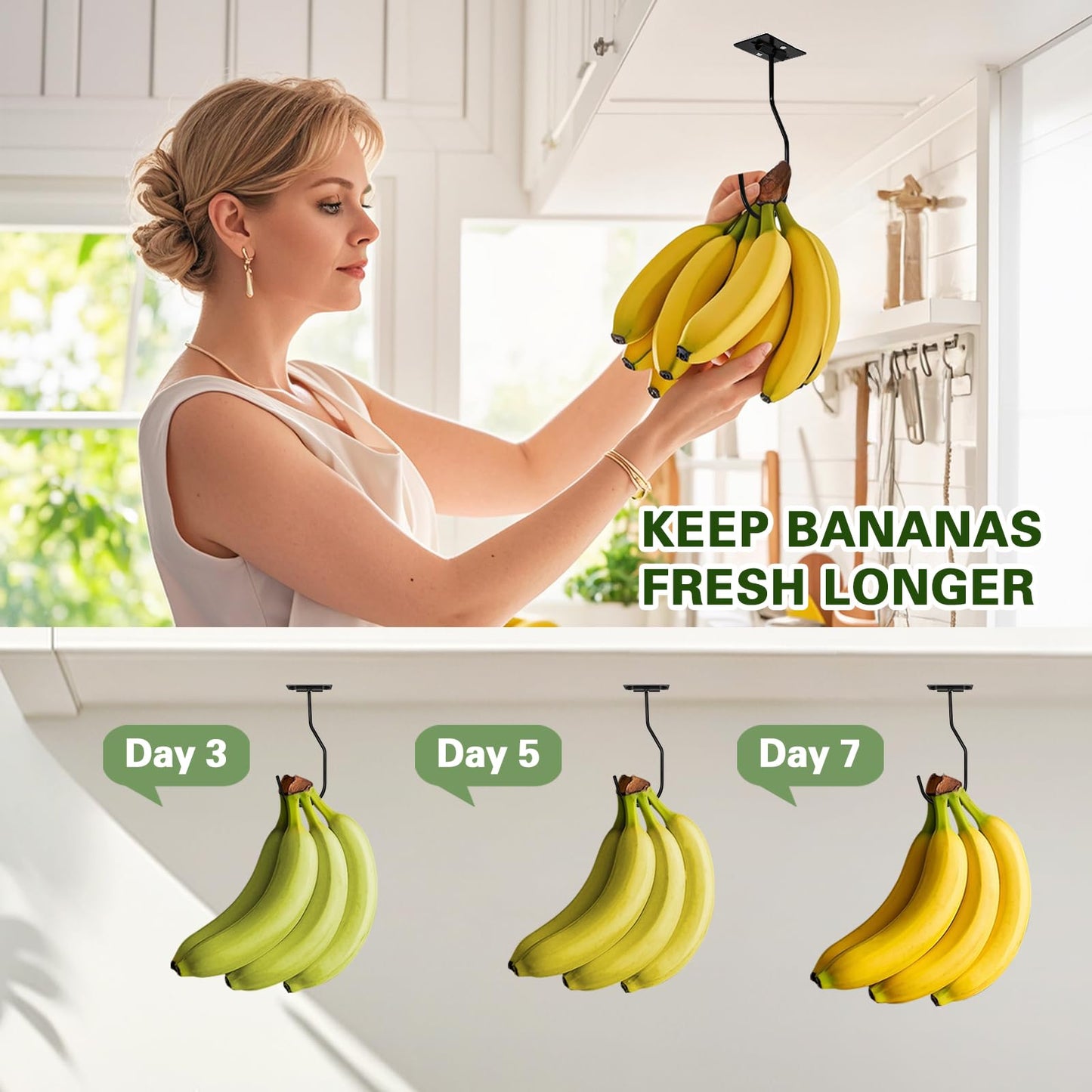 Ticway Banana Hanger Hook – Space Saving Banana Holder Hanger to Keep Bananas Fresh, Self Adhesive and Screw Banana Hook 2Pack Black
