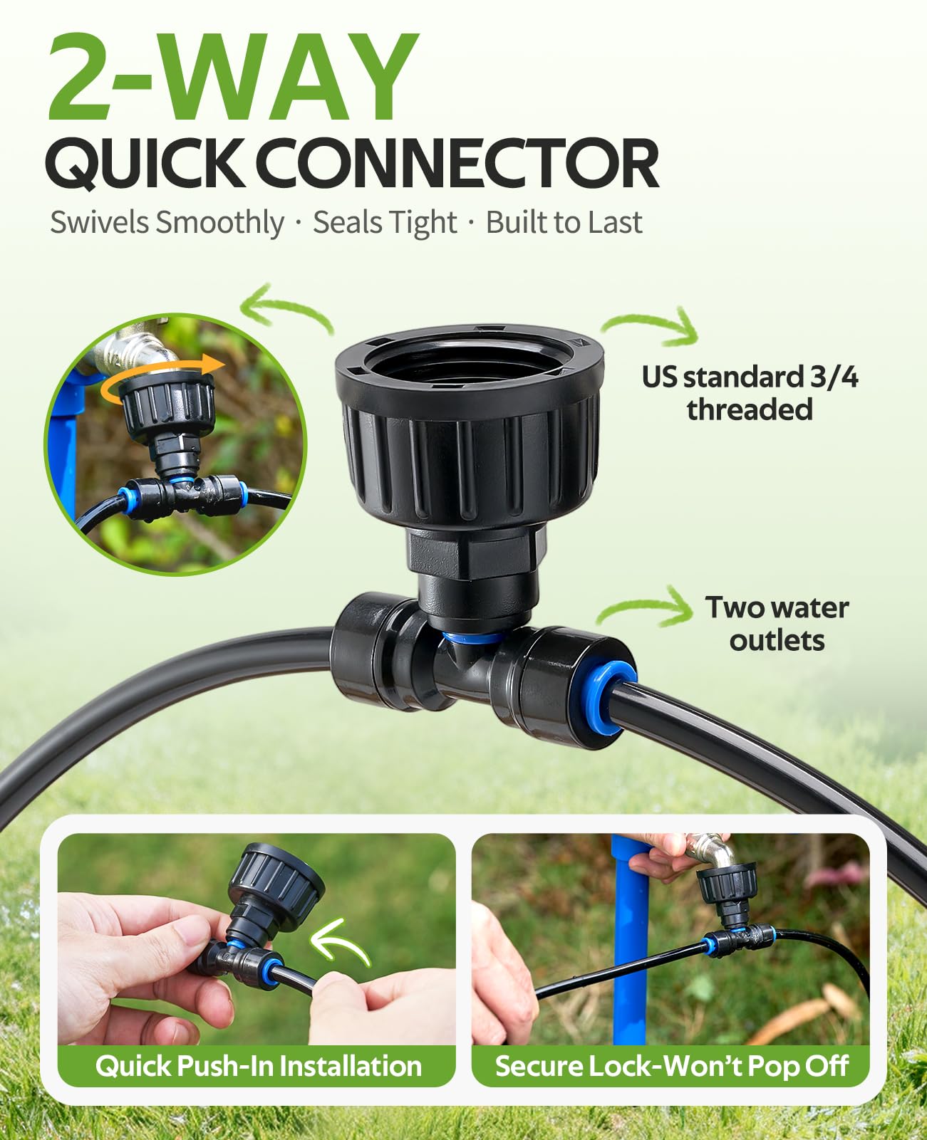 HIRALIY 100FT Pressure Compensated Drip Irrigation System with Timer, No-Leak Quick Connect Automatic Watering System, 24 Adjustable Emitters for Uniform Flow, Garden, Patio, Raised Bed