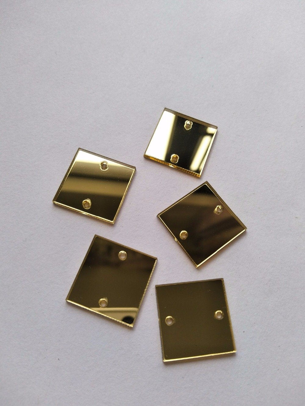 50PCS Sew On Square Mirror Piece,DIY Mirrored Rhinestones for Costume Evening Dresses Cloth Garment Decoration Accessory (2.5CM, Gold)