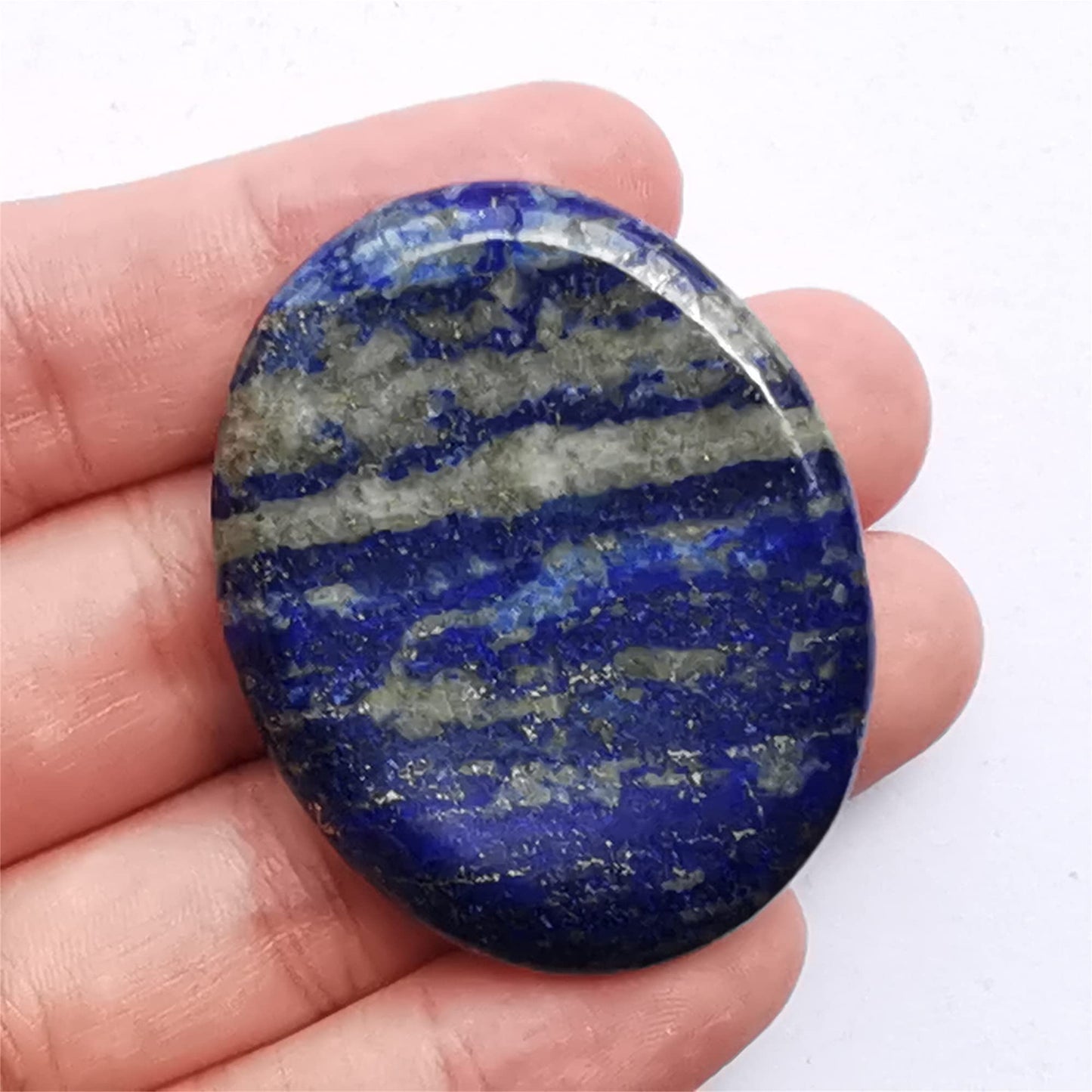 Bacatgem 1 Pcs Natural Lapis Lazuli Crystal Thumb Worry Stone,Stress Relax Healing Reiki Crystal Pocket Palm Stones