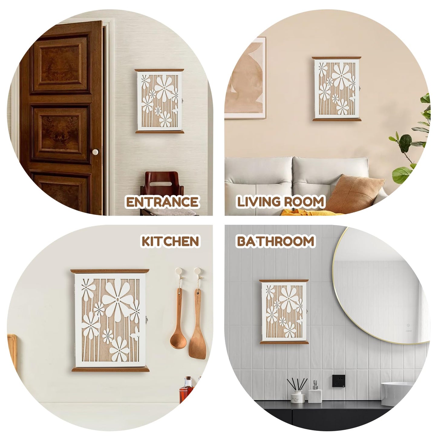 Kandishiex US Wooden Key Box Wall Mount Wooden Key Holder Decorative Wall Key Hanger with 6 Key Hooks Rustic Key Cabinet Key Organizer Entryway Key Holder for Wall Entryway Hallway(Style 1)