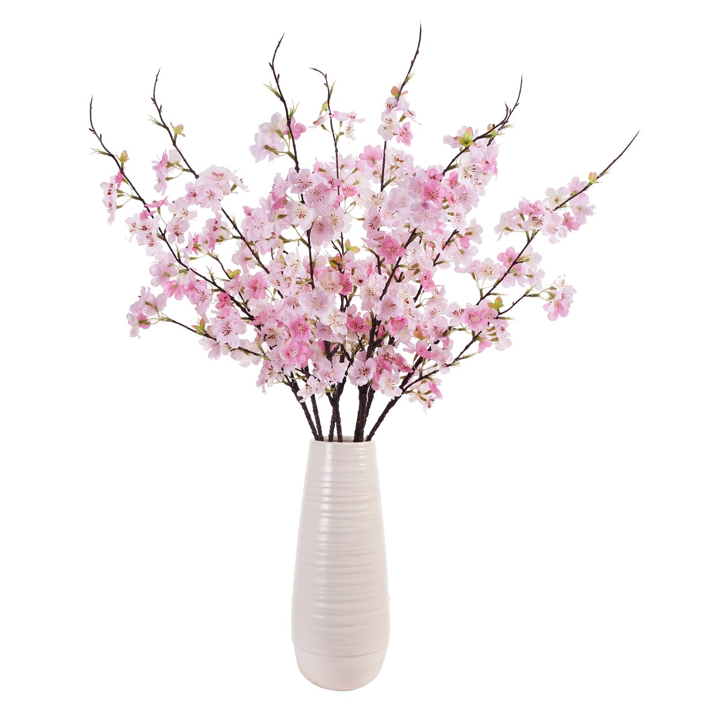 ENALGRE Artificial Cherry Blossom Branches 27.6In Silk Cherry Blossom Branches Long Stem Artificial Flowers for Tall Vase, for Home Decor, Weddings Decor, Parties & Festival Gifts 8PCS ，Pinkish White